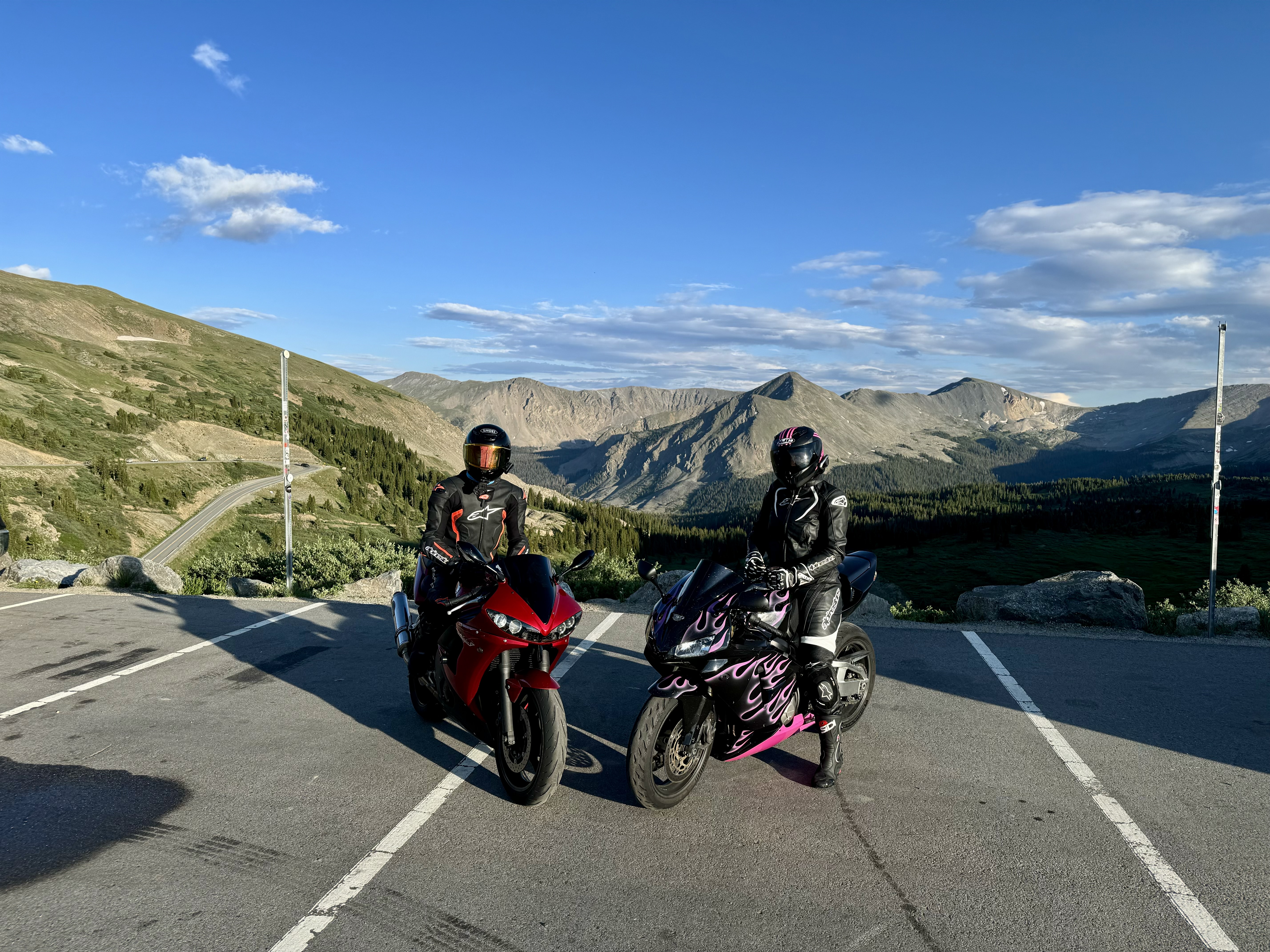 Jerome and Reese with their motorcycles in the Colorado mountains